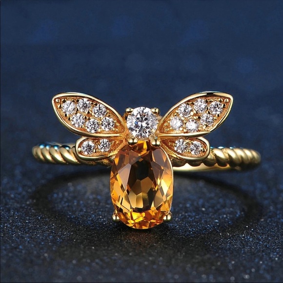 Bee Citrine Crystal Stone Ring 🐝 - Picture 2 of 5